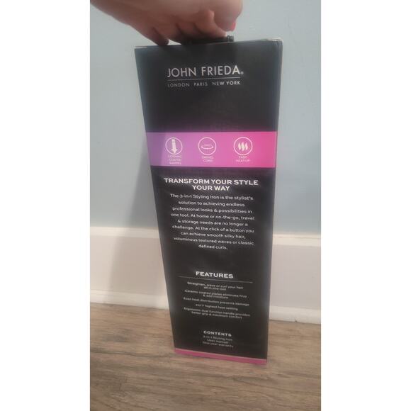 John Frieda 3-in-1 Styling Iron Curl Straighten Wave Pink Ceramic NIB - Picture 4 of 5